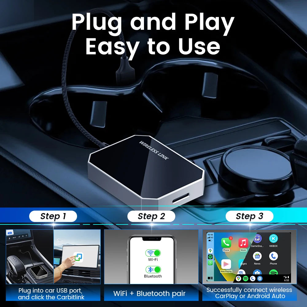 HEYINCAR Carbitlink Wired to Wireless Android Auto Box Wireless CarPlay Adapter 2 in 1 Smart Car Ai Box Auto Connect Plug & Play