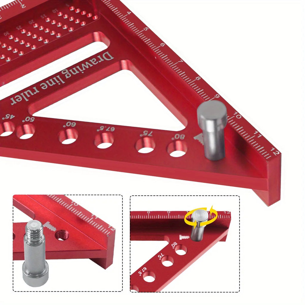 Multi-Angle Measuring Ruler Woodworking Square Protractor W/ Dowel Aluminum High Precision Layout Tool Pins Miter Triangle Ruler