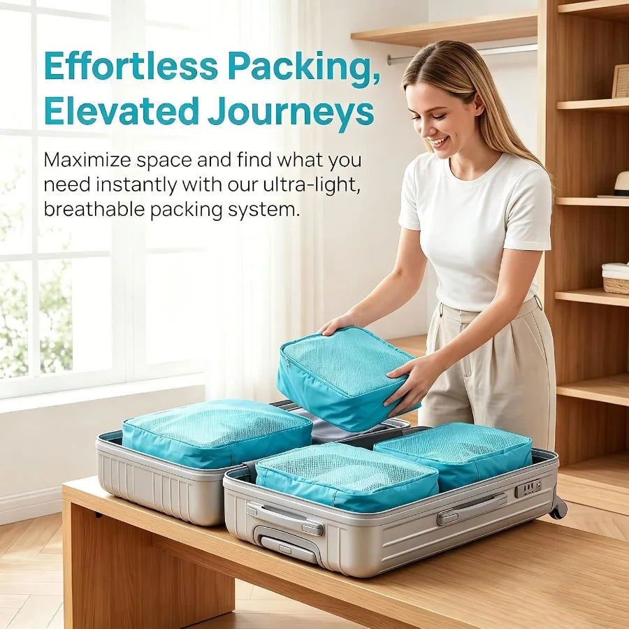 4/6Pcs Foldable Packing Cubes Luggage Packing Organizers for Travel Lightweight,See Through Breathable Mesh Design 40*30*12CM