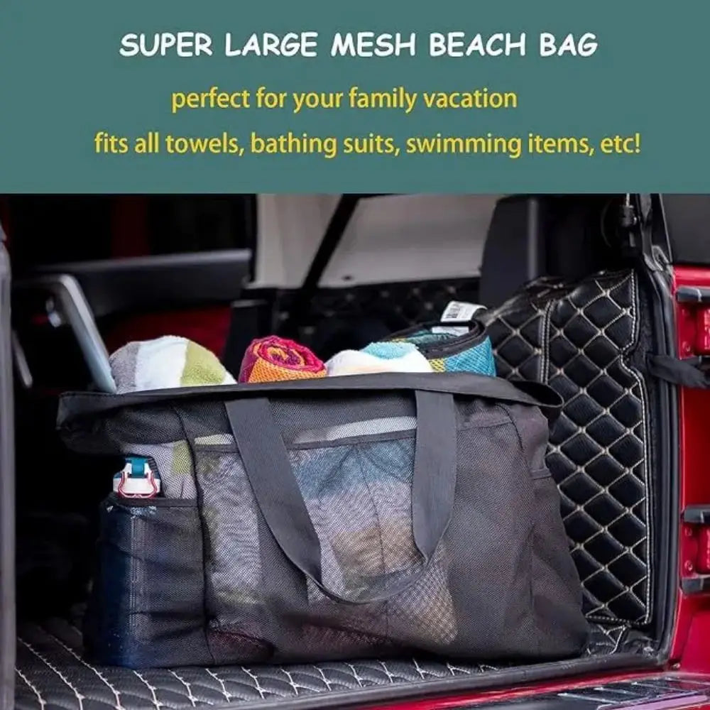 Large-Capacity Mesh Beach Handbag Snaps Lightweight Beach Toy Baskets Multi-purpose Quick Dry Travel Wash Tote Bag Cosmetic