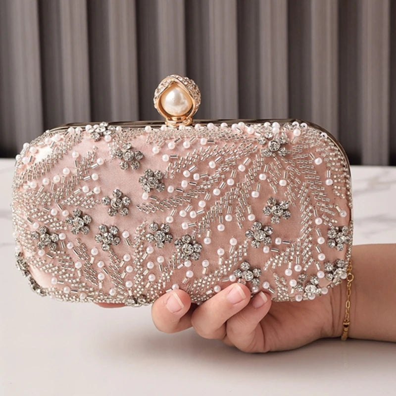H3CB Stylish Beaded Wedding Purse Sparkling Embellishments Compact Lightweight Evening Bag Fashion Night Out Accessory Handbag