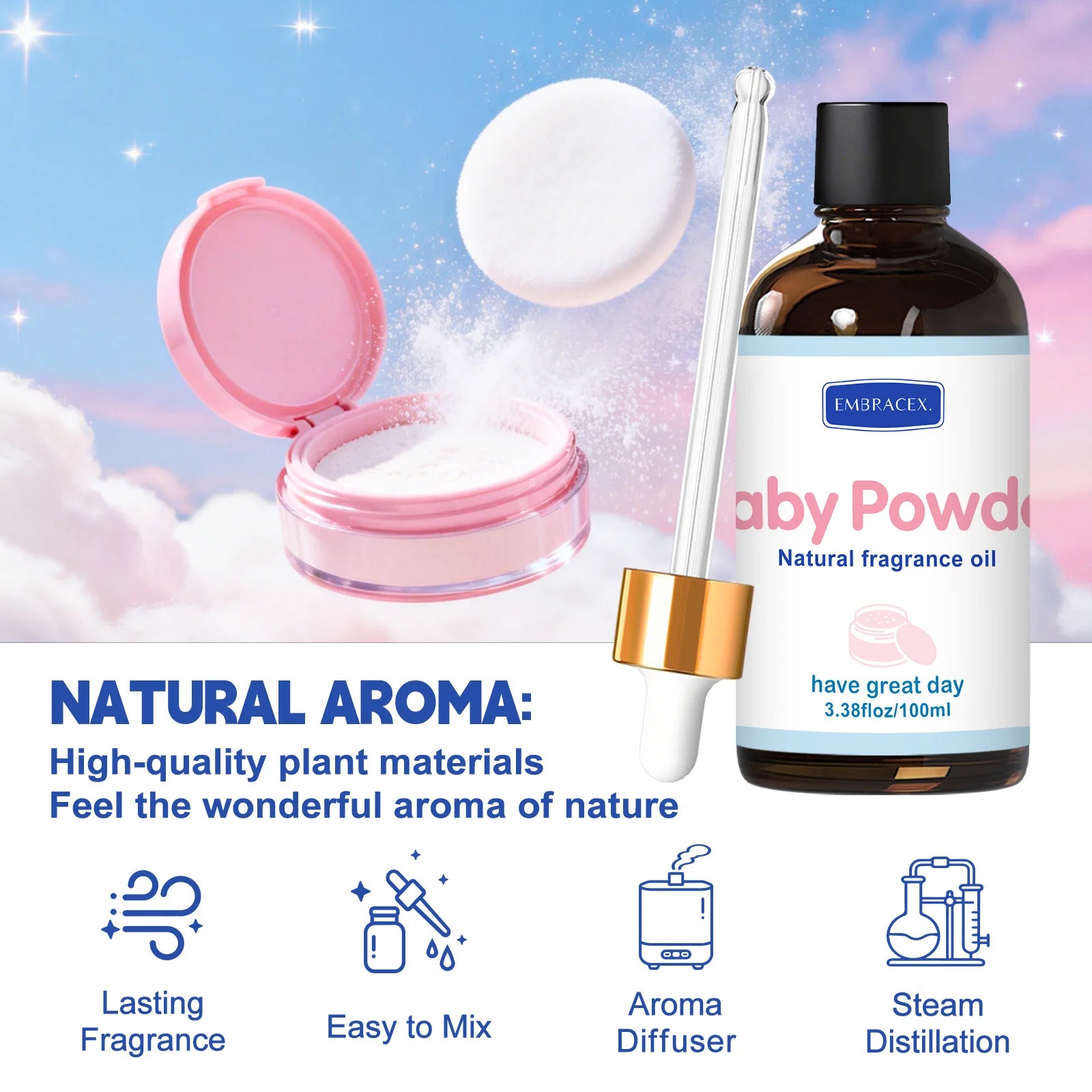 100ml Essential Oil Baby Powder Fragrance Aromatherapy Oil  Funny Gift For Women Alcohol-Free
