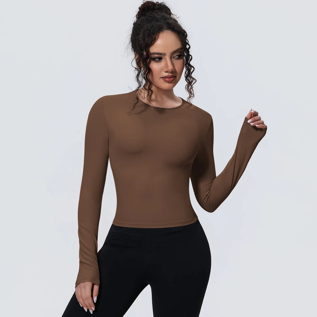 Woman's Yoga Long Sleeved Gym Sports Running Top Slim Breathable Soild Color Fitness Top Running Shirts Gym Top Yoga Sport Top