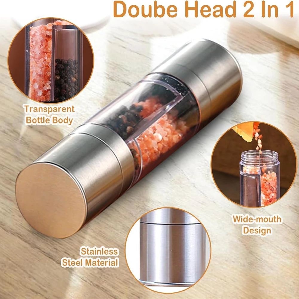 Stainless Steel Salt and Pepper Grinder 2 in 1 Adjustable Coarseness  Spice Mill  for Kitchen Outdoor Barbecue Kitchen Utensils