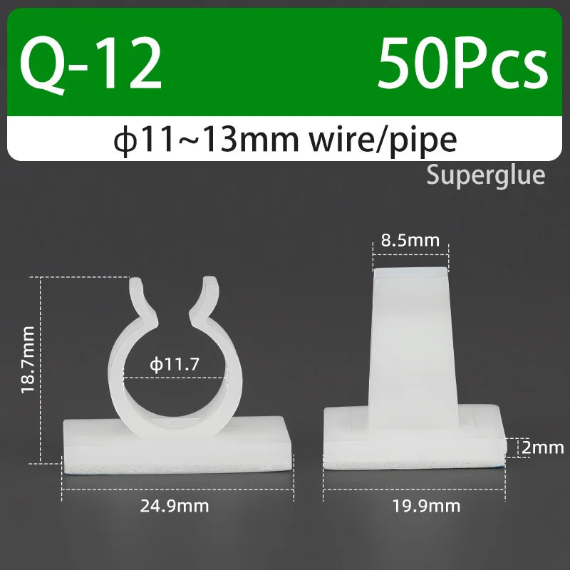 Q-type Cable Clips Holder Self-Adhesive Strong Glue Nylon PA66 Storage Cable Tie Water Pipe Clamp Fixing Seat No Drilling