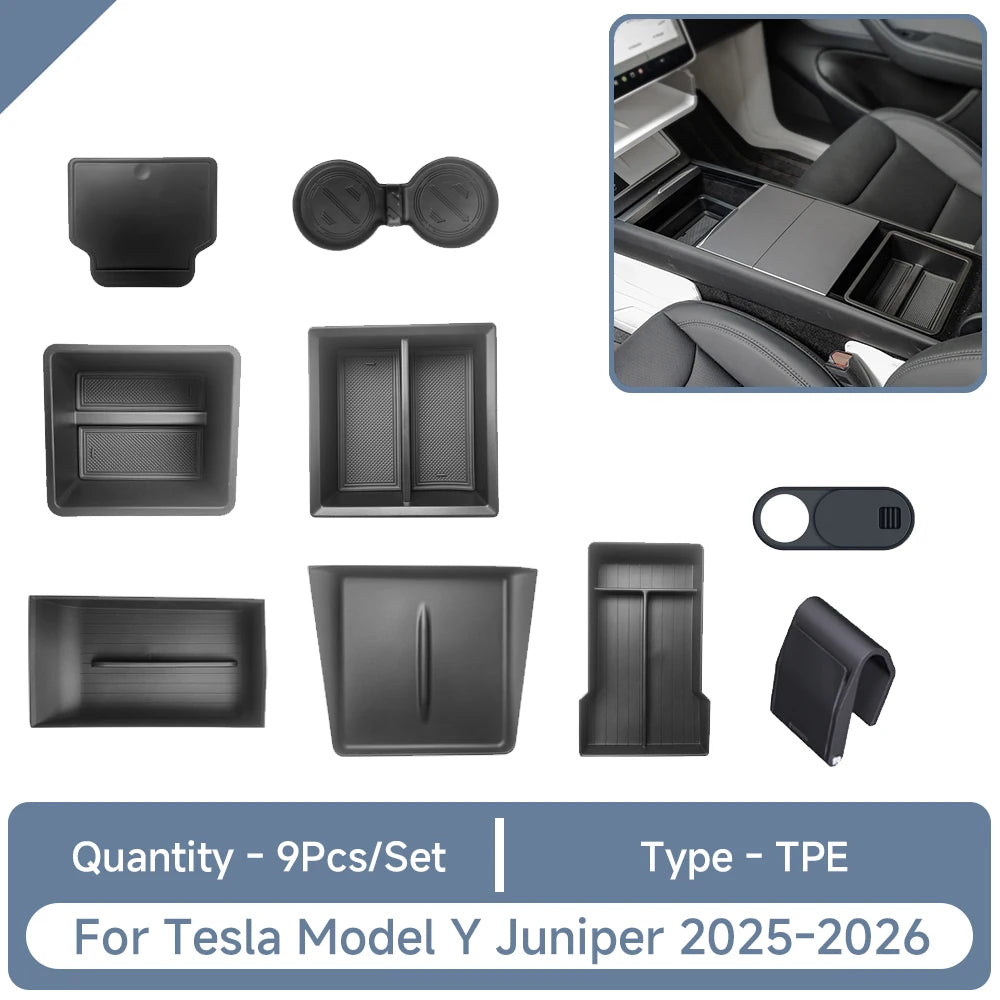 For Tesla Model Y Juniper Accessories Storage Box Set Stowing Tidying Storage Box Trash Can for Model Y Juniper 2025 2026
