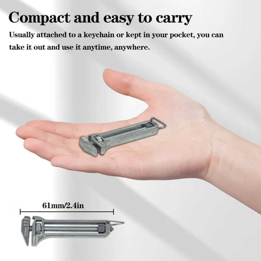 Multi functional mini wrench with window breaker, bottle cap opener, and screwdriver, compact industrial tool