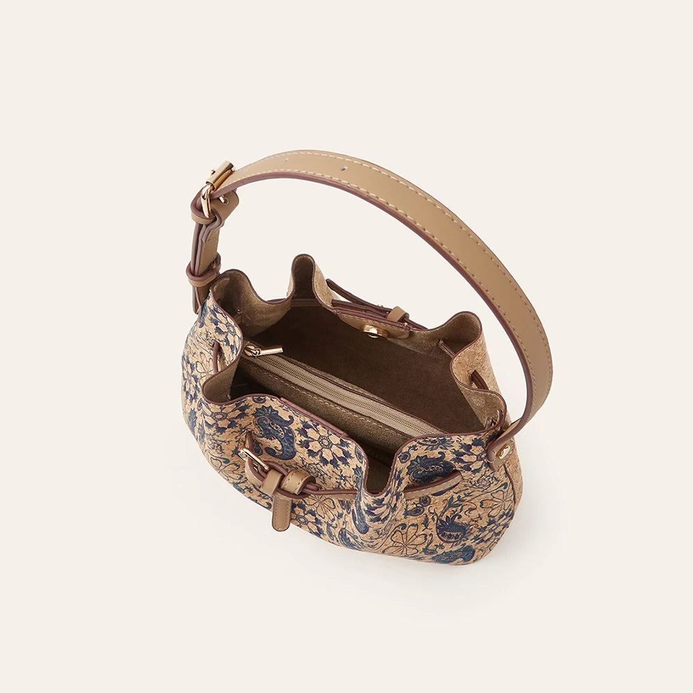 Crossbody Bags Cork Leather National Printing Large Capacity Drawstring Cross Shoulder Bag Mix Color