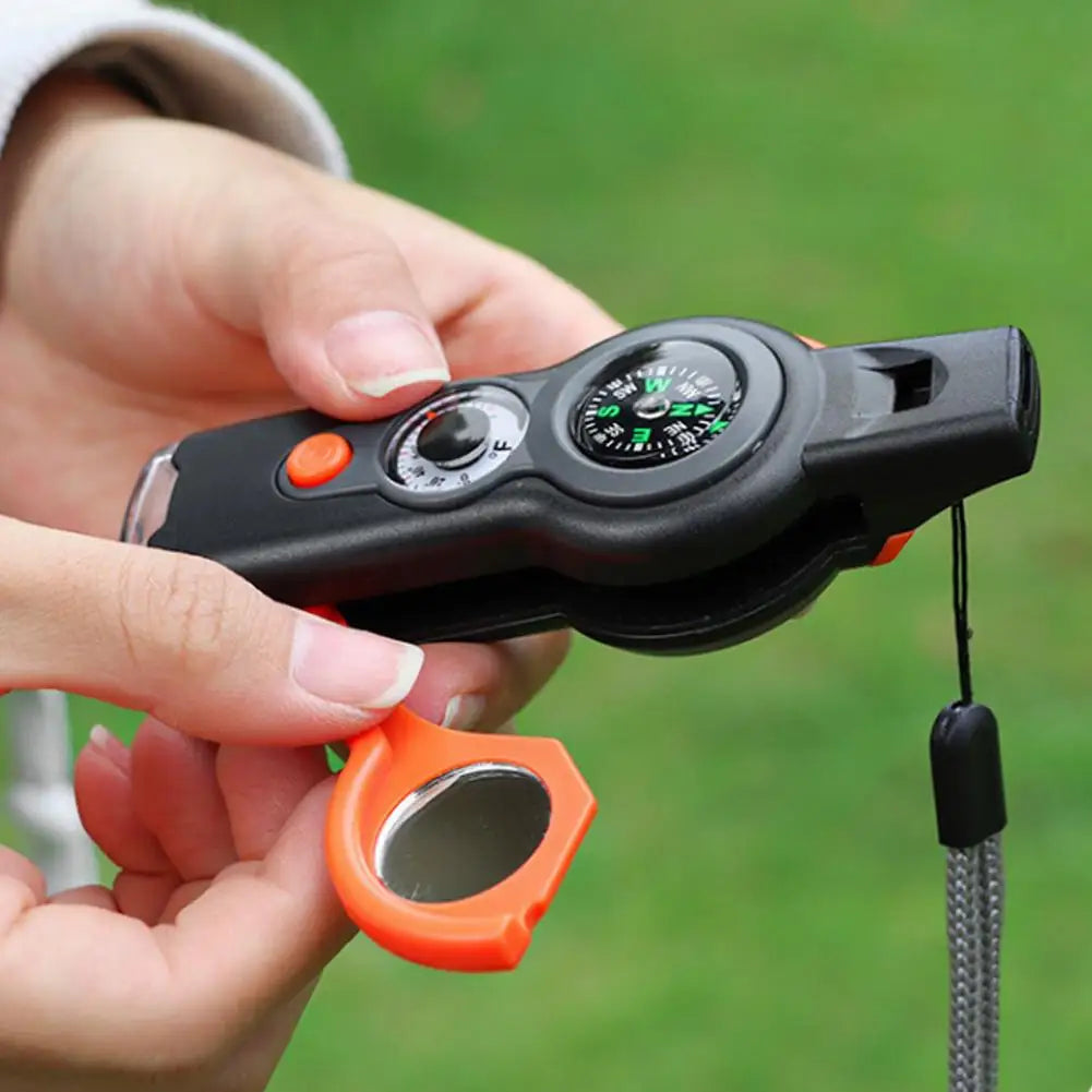 7 in 1 Emergency Survival Whistle Compass Thermometer Referee Cheerleading Whistle Sporting Goods Camping Hiking Outdoor Tools