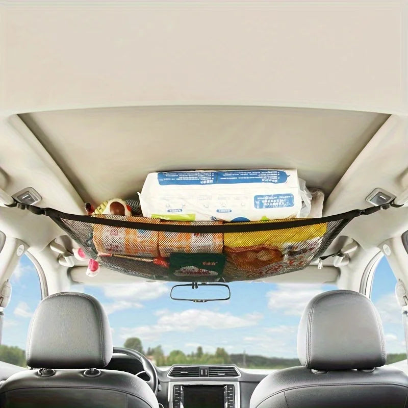 Adjustable Double-Layer Car Ceiling Net Bag - Suitable for SUVs, long-distance travel storage bags, and can be used for tents,