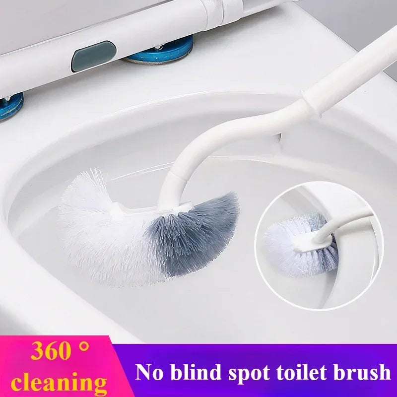 S Shaped Toilet Brush Wall-Mounted Cleaning Brushes Long Handled Soft Bristles Brush 360° No Dead Corner Bathroom Accessories