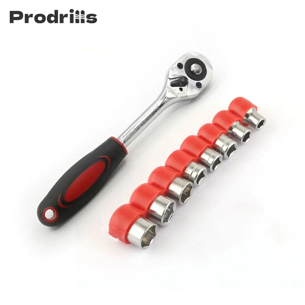 24 Teeth 1/4" Drive Quick Release Ratchet Socket Wrench Hand Repairing Tool with 8 pcs 5-12mm Socket Wrench