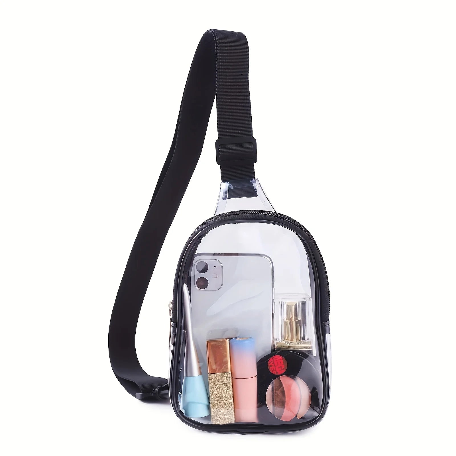 Clear Sling Bag, Clear Fanny Pack Stadium Approved Crossbody Bag Purses for Women Heavy Duty Transparent Chest Bag with Adjustab