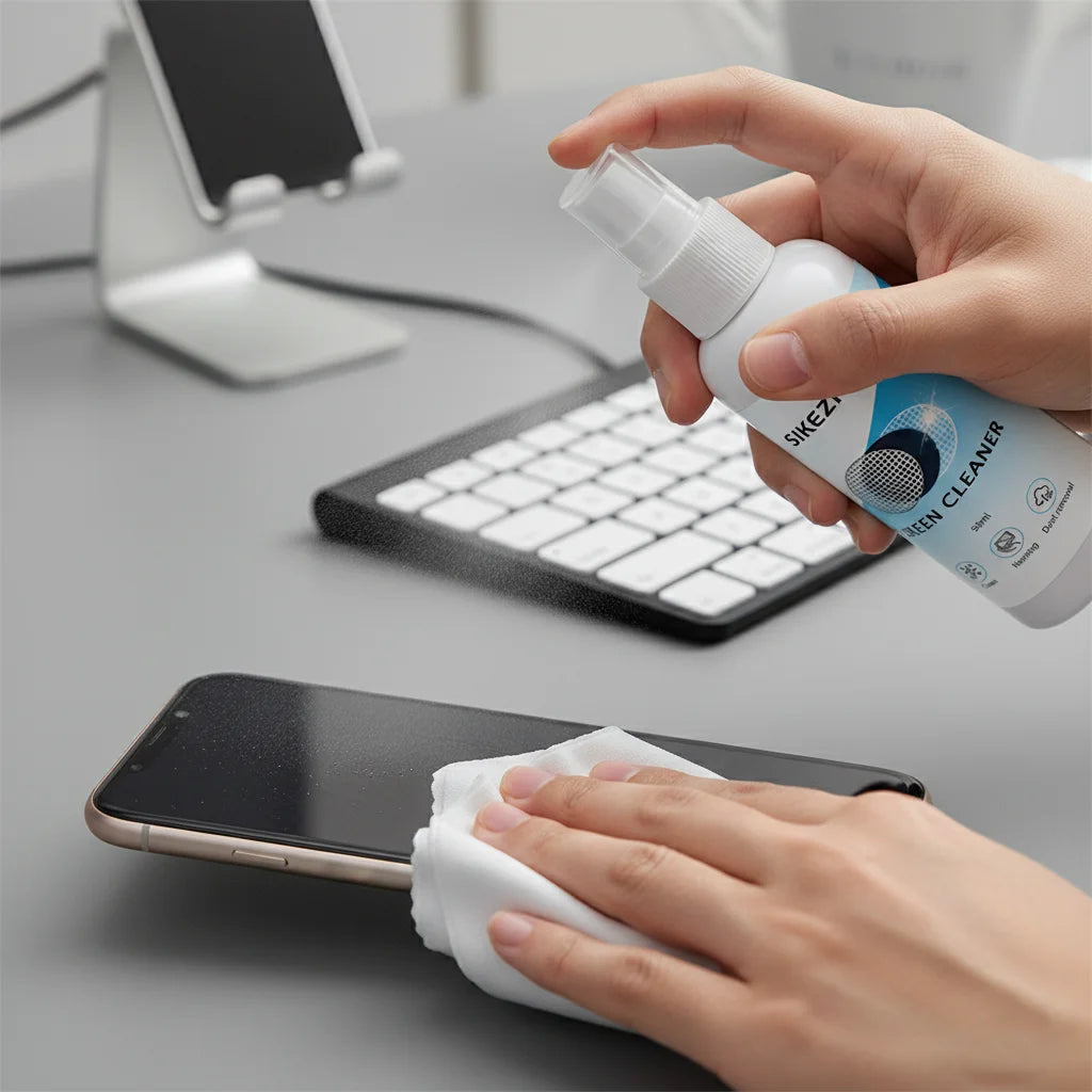 Screen Cleaner Spray + Polishing Cloth Set 50ml, Streak‑Free for Phone/Tablet/Laptop/Monitor, Removes Fingerprints, Oil & Dust