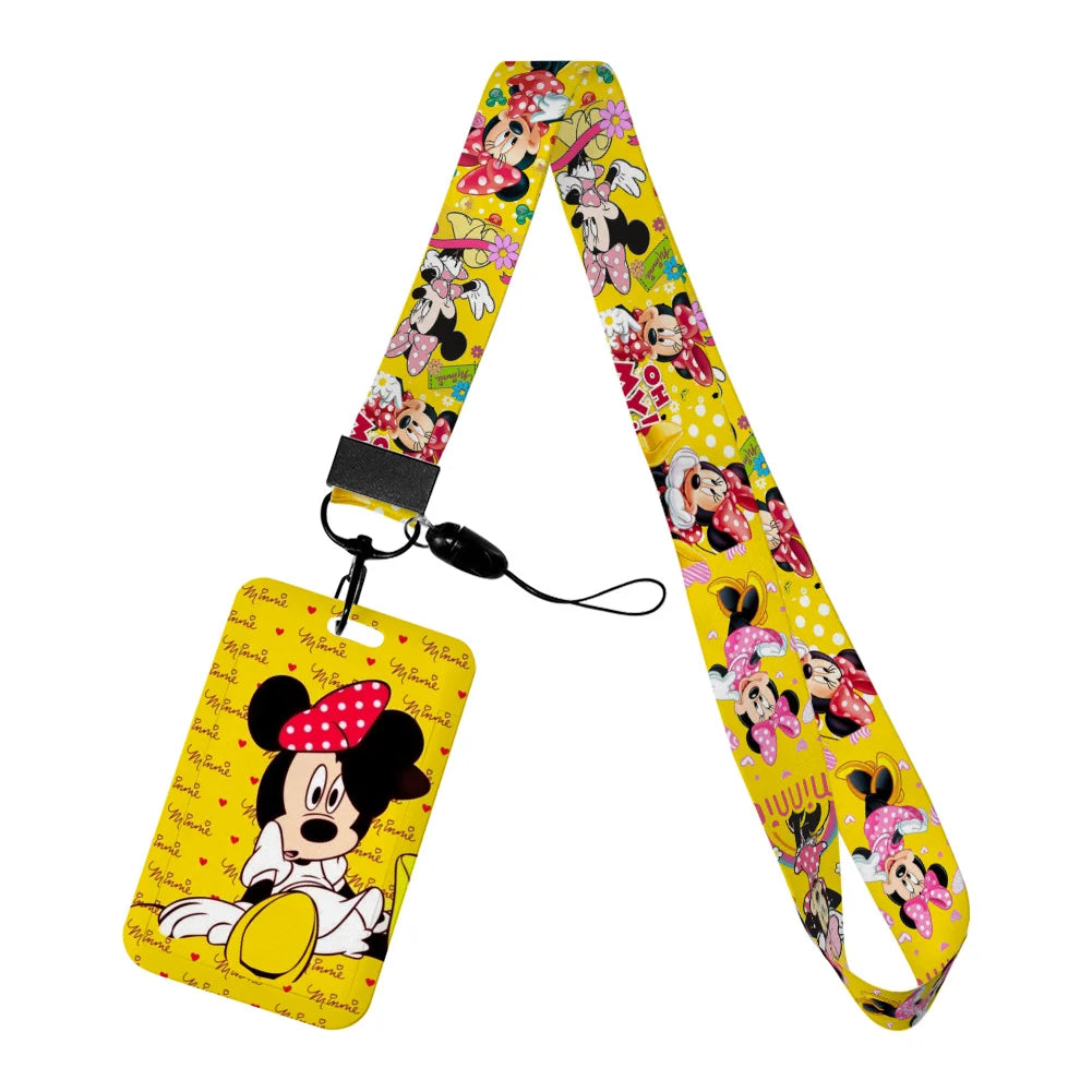 Disney Yellow Series Mickey Minnie Card Holder Work Permit Name Badge with Keychains Student Id Card Lanyard Holder Accessories