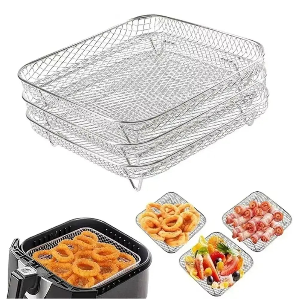 Durable Stackable Air Fryer Rack Non-Stick Stainless Steel Airfryer Tray Grill Basket Kitchen Gadgets