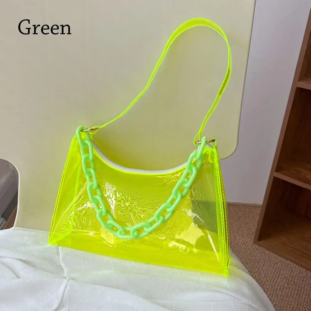 Fashion Ladies Jelly Bags PVC Clear Bag Underarm Bags Casual Women Summer Handbags Purse Cell Phone Shoulder Bag