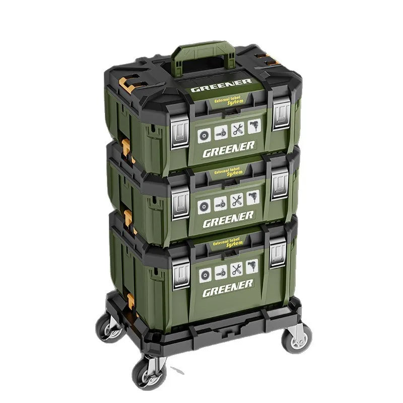 Stackable Toolbox Set Large Hardware Wide Storage Tote Luggage Rolling Handle Multi Function Organizer Box Tool Box Tool Chest