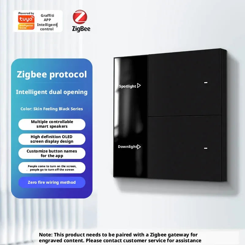 Tuya App Intelligent Control Switch Zigbee Intelligent Screen Display Switch Custom Button Copy Zero Flame Version Ac100-240v