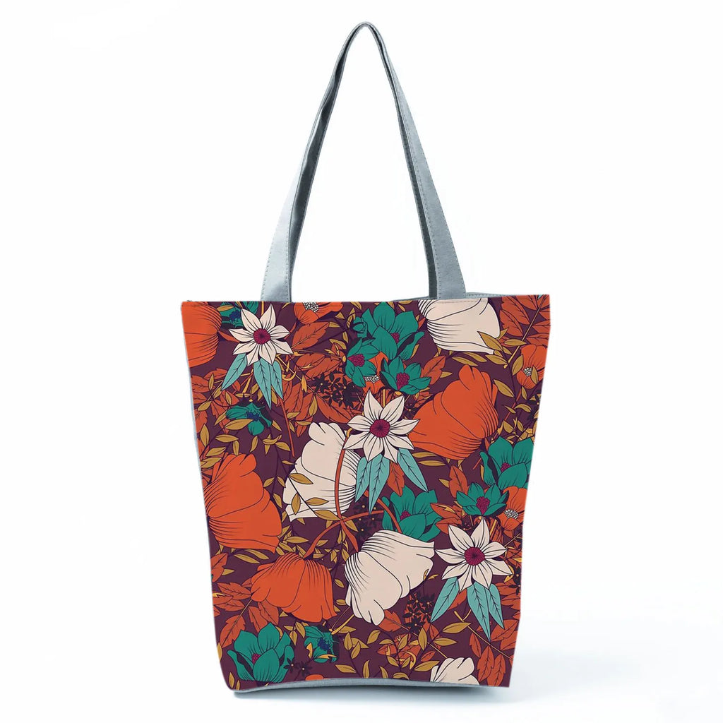 Plant Floral Print Handbags Casual Women Shopping Tote Bags High Capacity Travel Beach Outdoor Package Female Lady Shoulder Bag