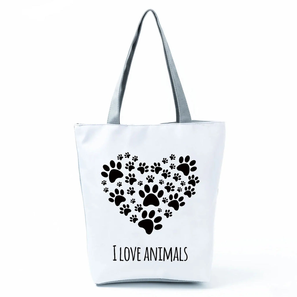 Fashion Dogs Paws Handbags Printed Love Dogs Shopping Bag Casual Women Shoulder Bag Summer Kawaii Female Tote Travel Beach Bag