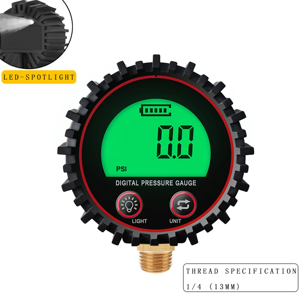 Rang to 255PSI Digital Gas Pressure Gauge with M11 1/4 1/8NPT Screw Thread Connector Rubber Protector For Car Truck Motorcycle