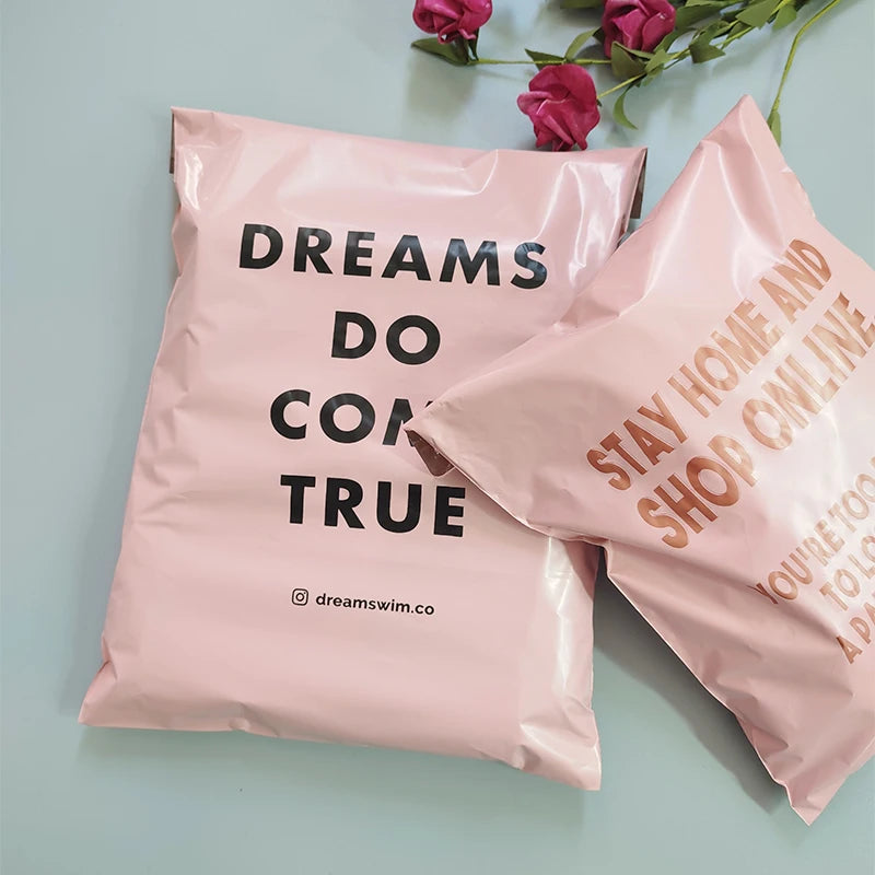 100pcs Poly Bags with logo printed Mailing Bags Poly Storage Bag Envelope Mailing Bags Self Adhesive Seal Plastic Pouch Bags
