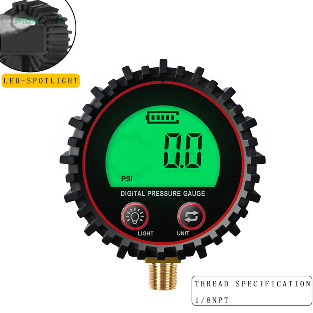 Rang to 255PSI Digital Gas Pressure Gauge with M11 1/4 1/8NPT Screw Thread Connector Rubber Protector For Car Truck Motorcycle