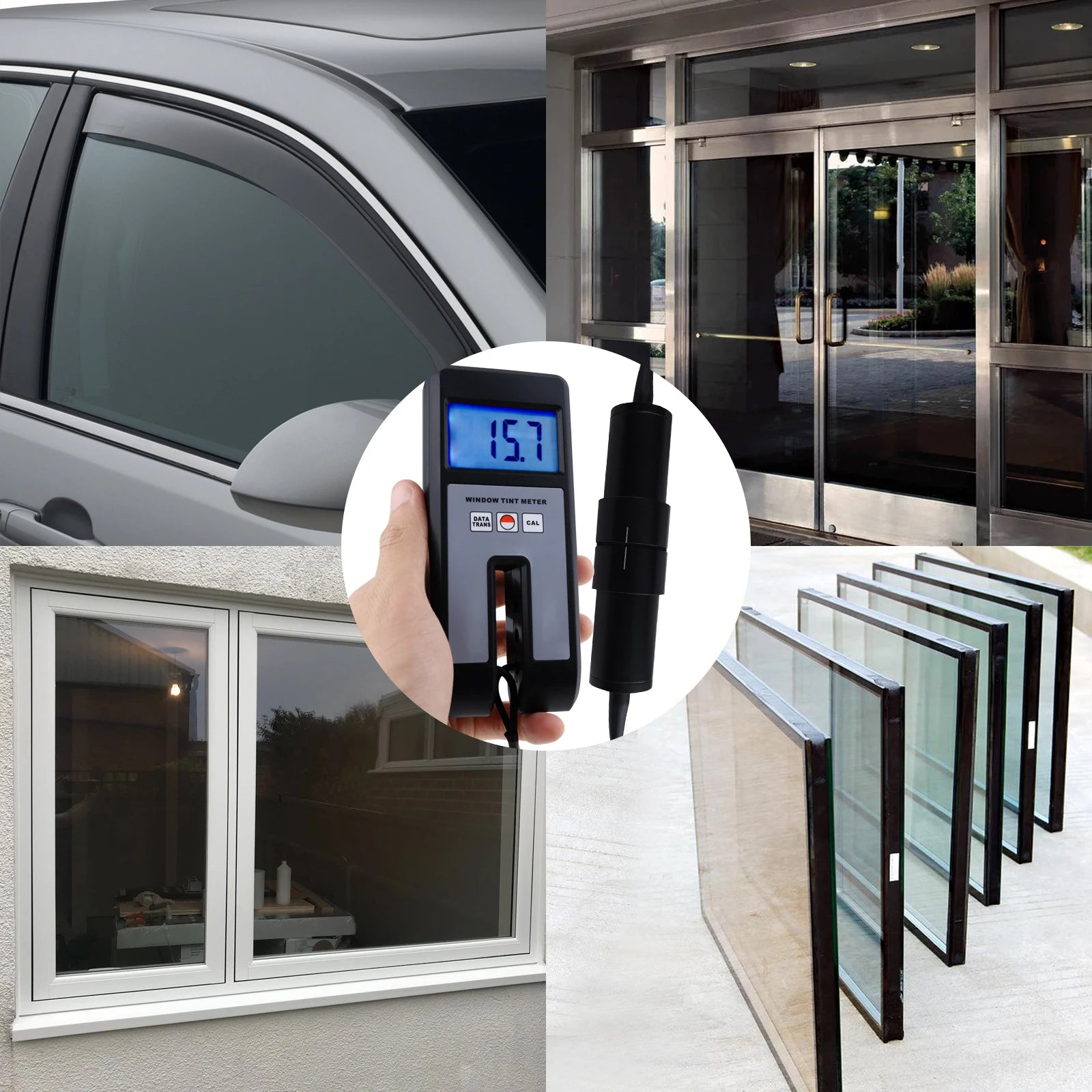 Digital Window Tint Meter with Sensor 18mm Thickness Visual Light Transmission Continuous Measuring 100% Range Glass Plastic