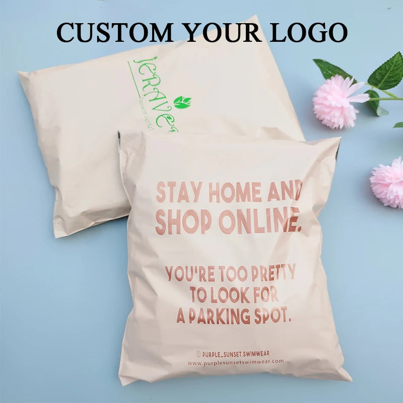 100pcs Poly Bags with logo printed Mailing Bags Poly Storage Bag Envelope Mailing Bags Self Adhesive Seal Plastic Pouch Bags