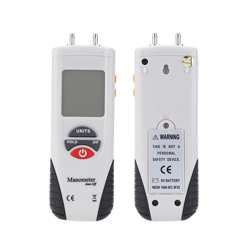 HT-1890 Large LCD Screen Display High performance Digital Manometer Handheld Air Pressure Meter White & Black