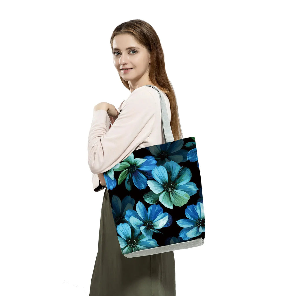Plant Floral Print Handbags Casual Women Shopping Tote Bags High Capacity Travel Beach Outdoor Package Female Lady Shoulder Bag