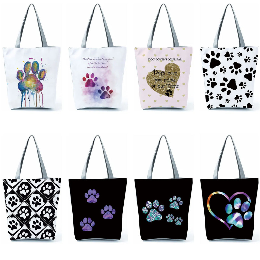 Fashion Dogs Paws Handbags Printed Love Dogs Shopping Bag Casual Women Shoulder Bag Summer Kawaii Female Tote Travel Beach Bag