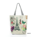 Floral Eiffel Tower Print Tote Bag Paris Landscape Shoulder Bag Fashion Pretty Handbags High Capacity Shopping Bag Eco Beach Bag